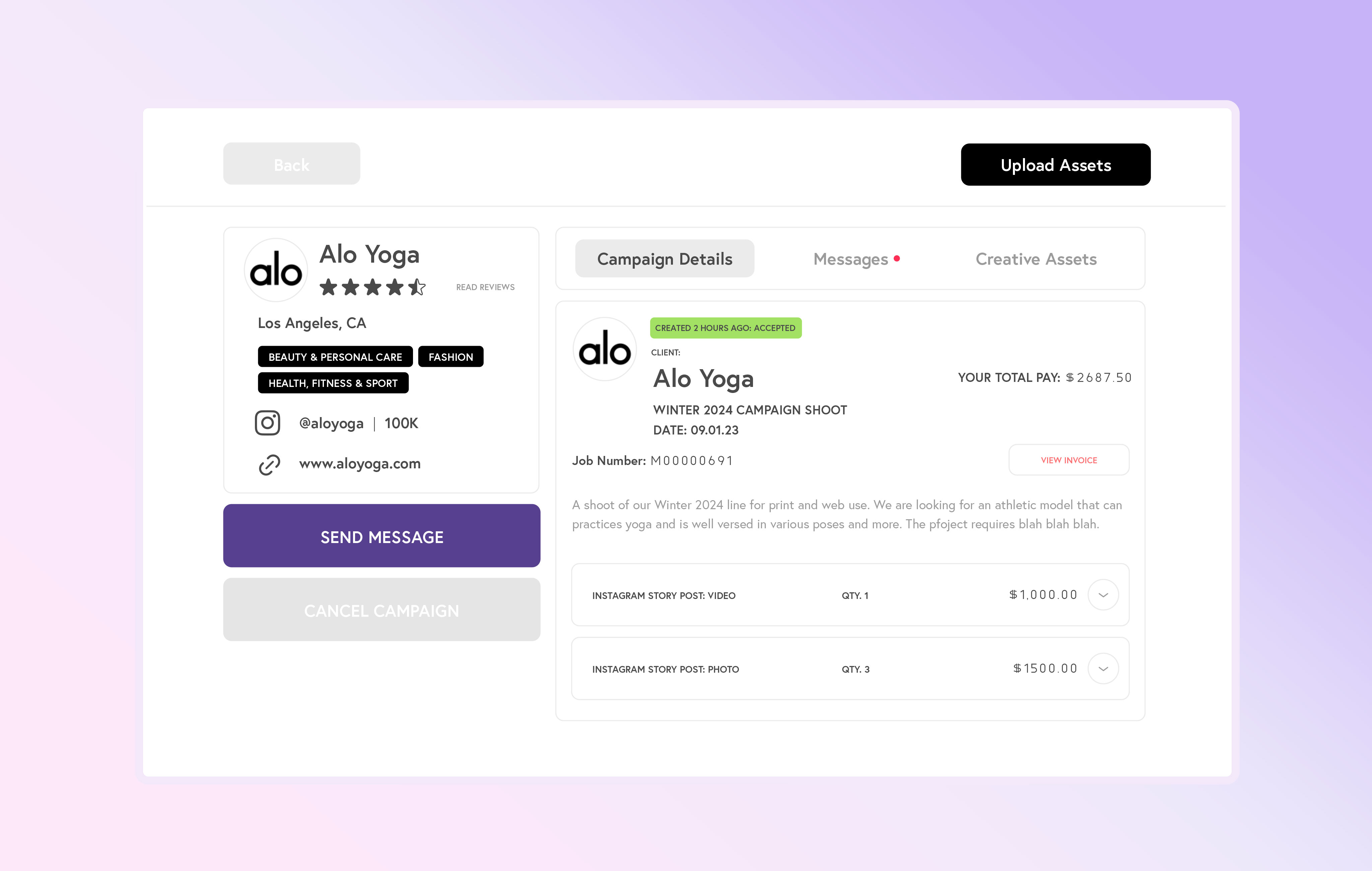 Oasis project and payment workflow interface