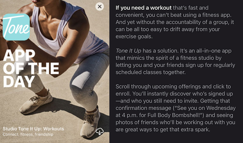 Tone It Up featured as App of the Day by Apple